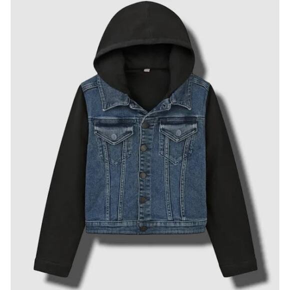DL1961 Kids Manning Jacket Denim Hooded Sweater Blue Black Sz 6 / 6X Cotton Warm - Picture 1 of 11